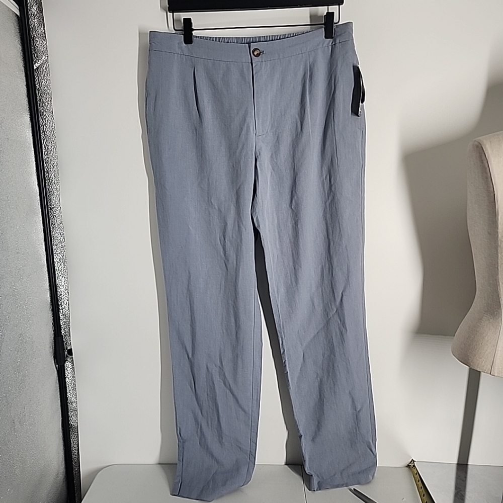 NEW Bleecker & Broad Size 31 Linen Blend  Blue Pants Drawstring Elastic Light